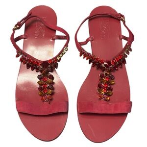 Salvatore Ferragamo Red Jewel Sandals made in Italy